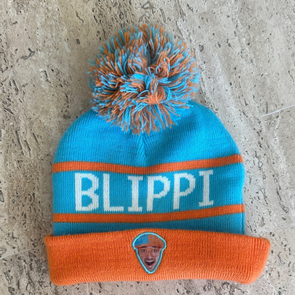 Blippi Kids Pom-Pom Beanie - Blue and Orange - Picture 3 of 3